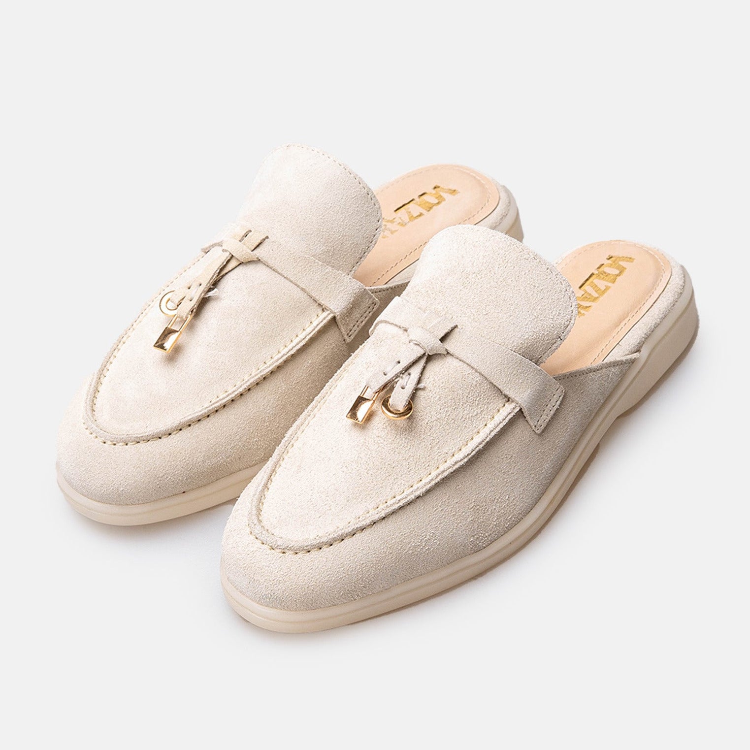 Volzak 0777 Mule en daim Blanc Cassé