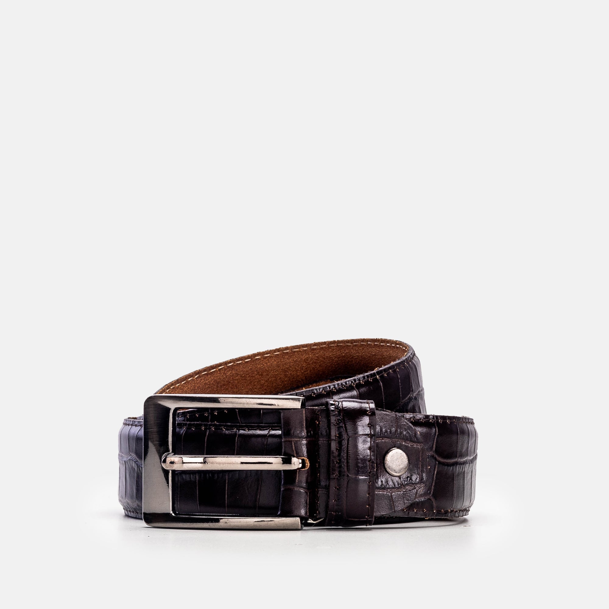 Volzak 003 Ceinture classique en cuir Marron Croco