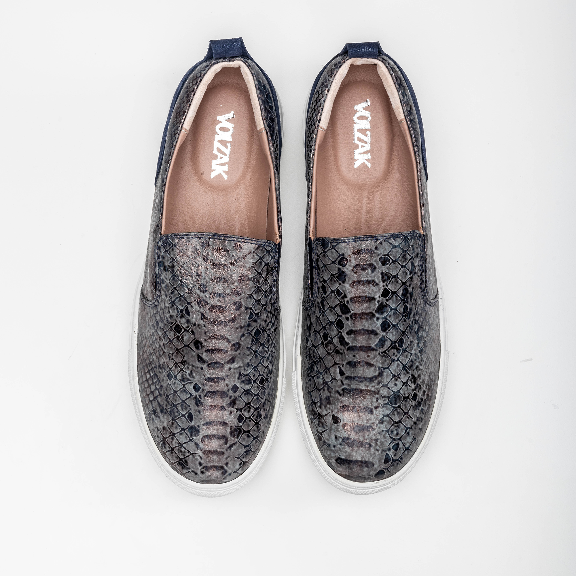 Volzak 072 Basket en cuir Bleu marine Serpent