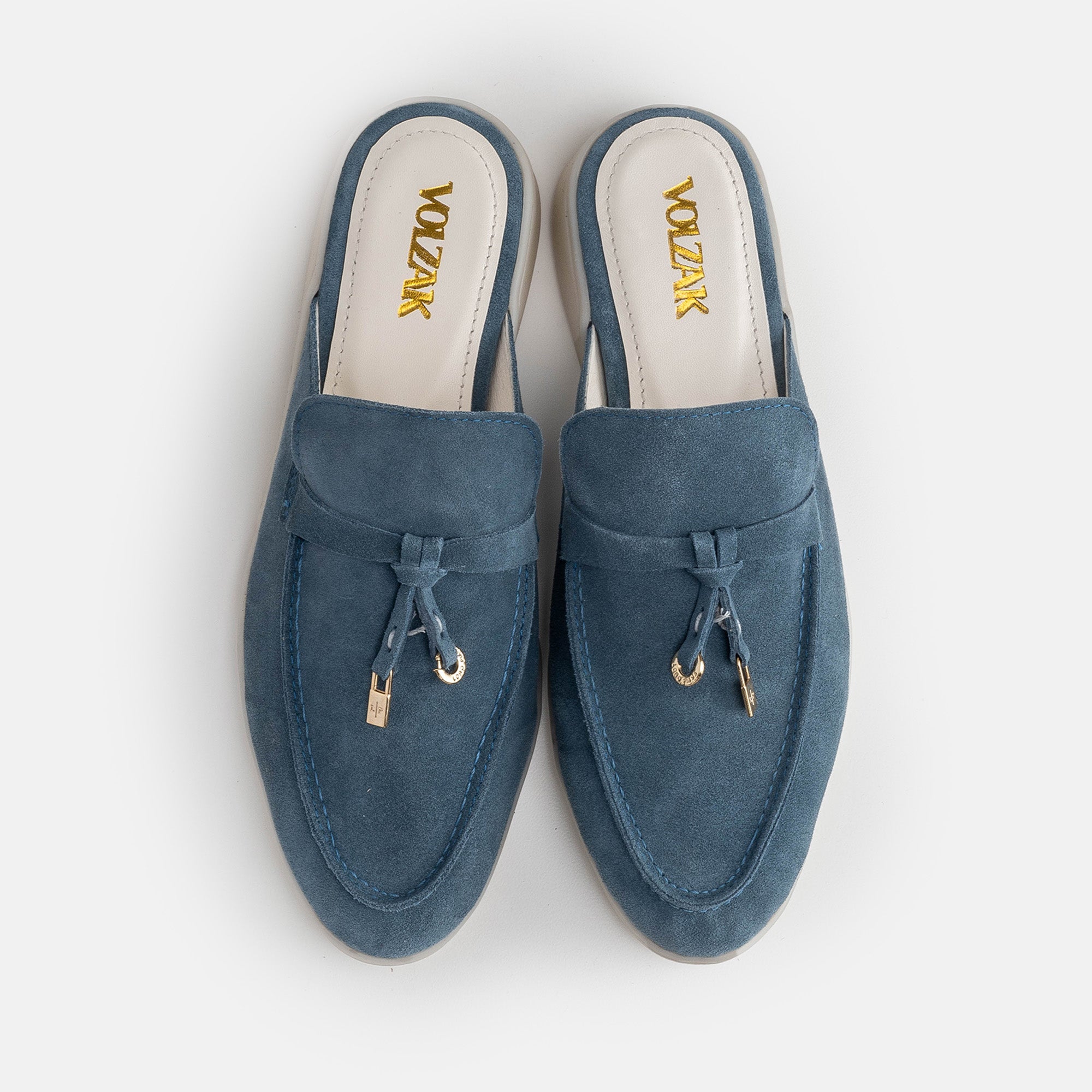 Volzak 0777 Mule en daim Bleu