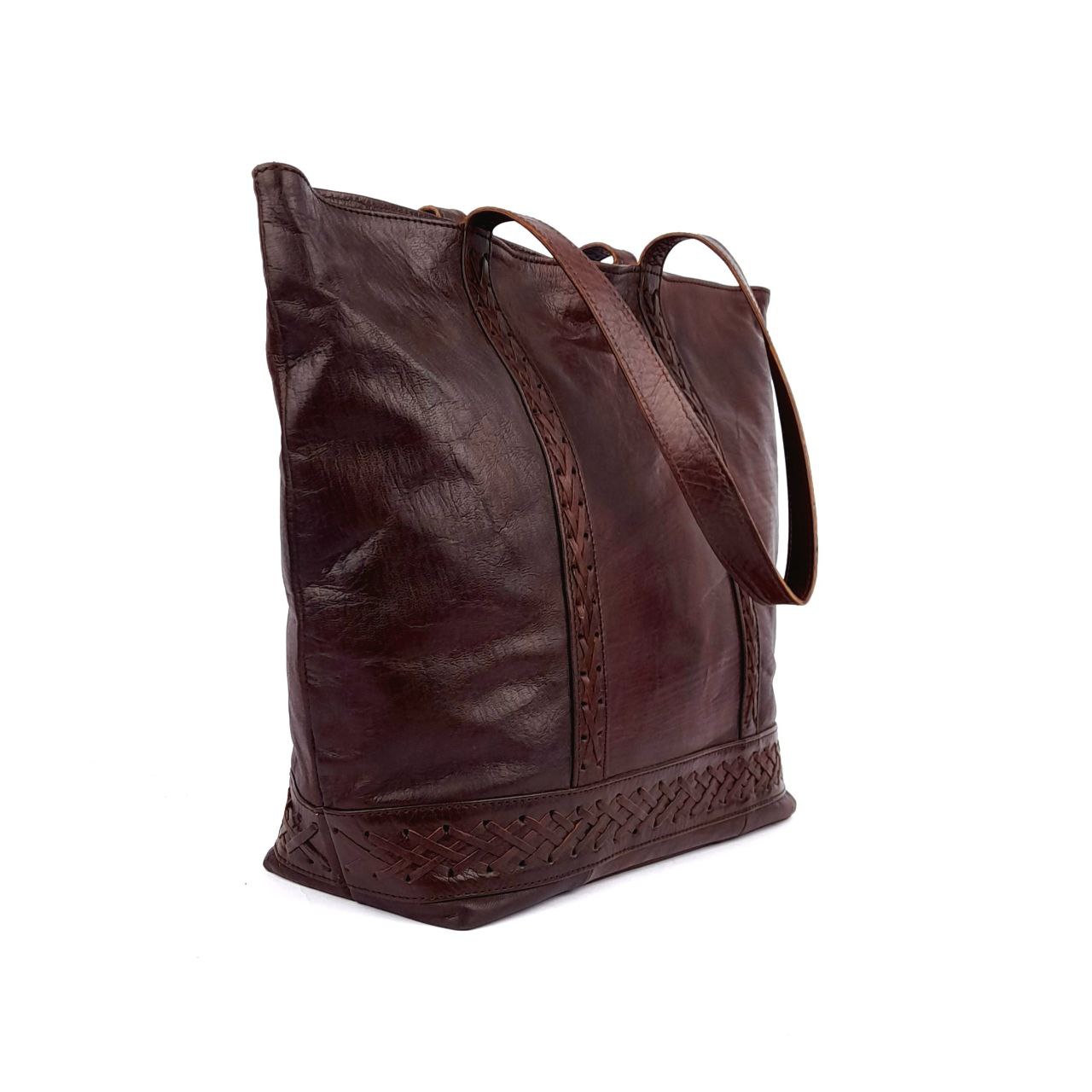 حقيبة A61 نسائية من الجلد المغربي باللون البني