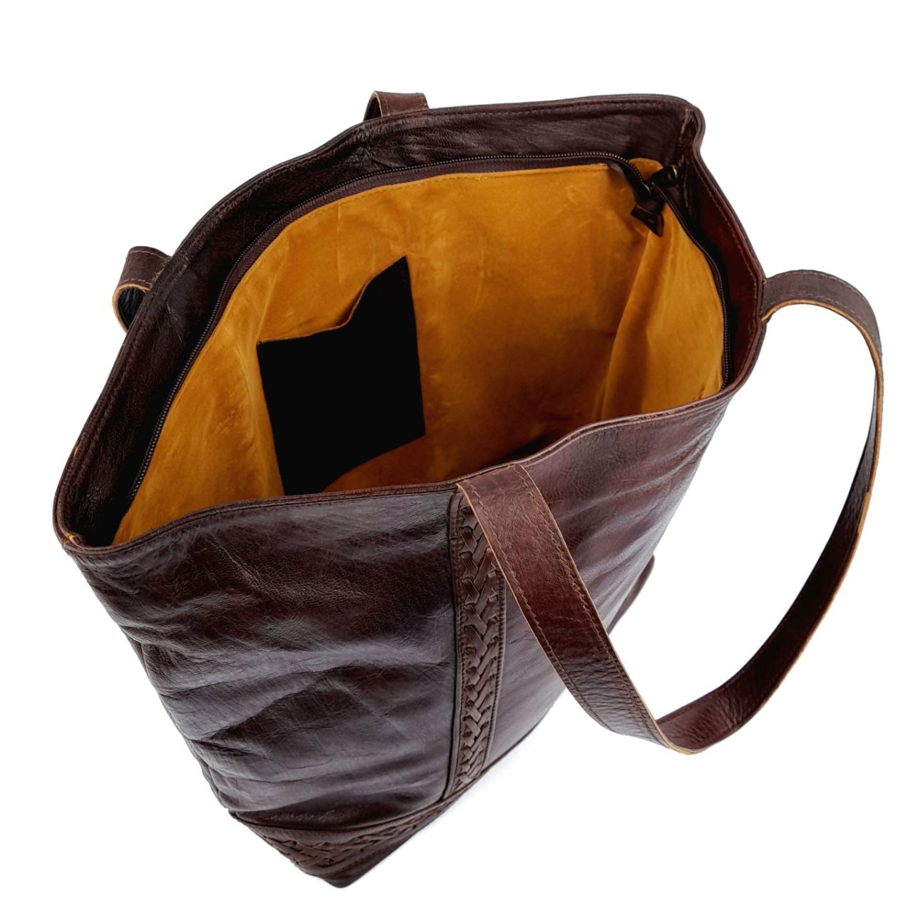 حقيبة A61 نسائية من الجلد المغربي باللون البني