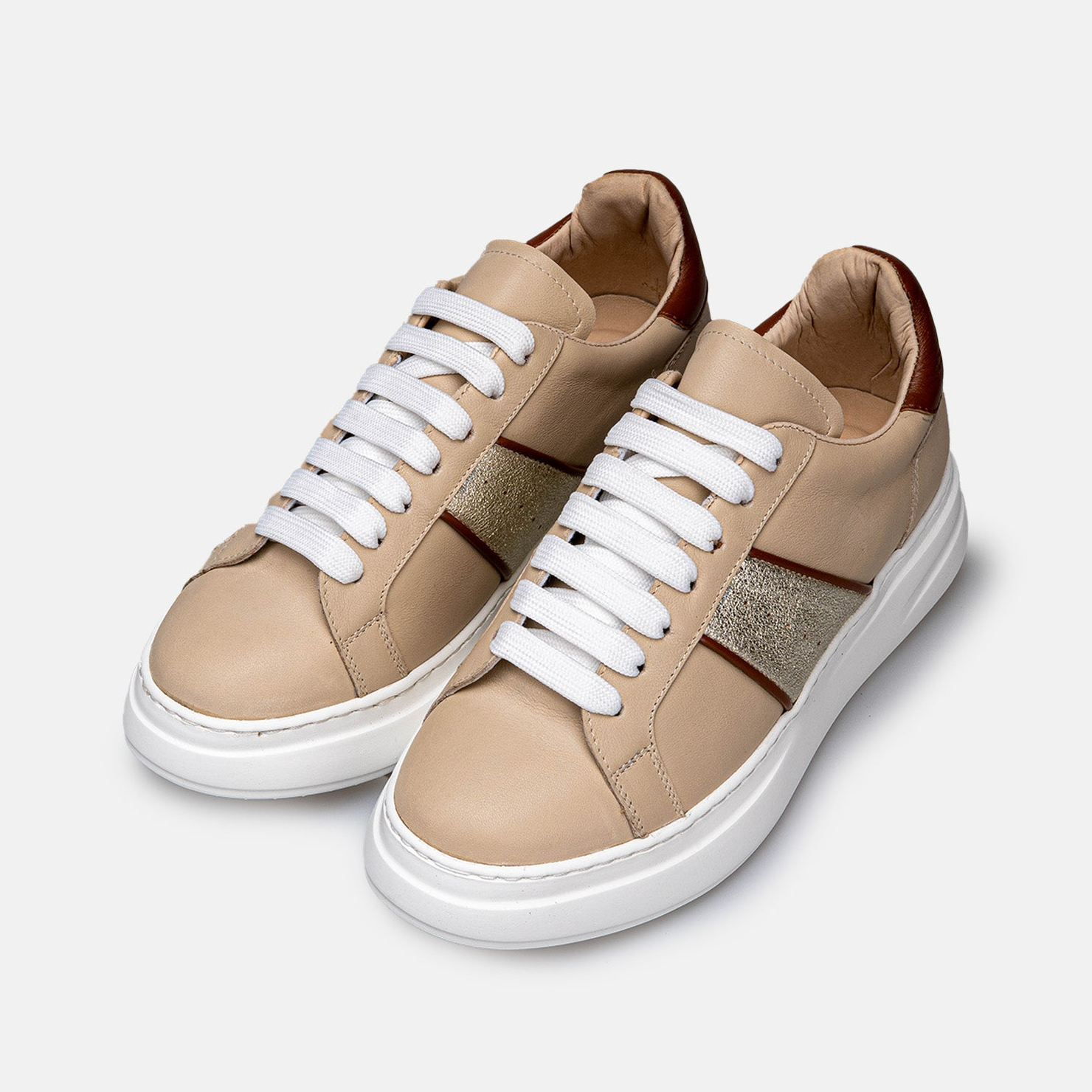 Volzak 1016 Basket en cuir Beige Camel
