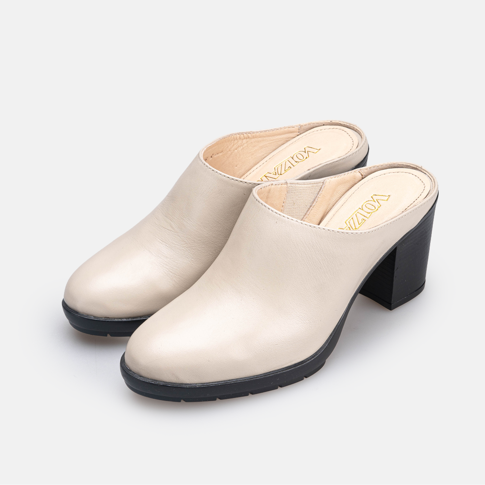 Volzak 686 Sabot à talon en cuir Beige