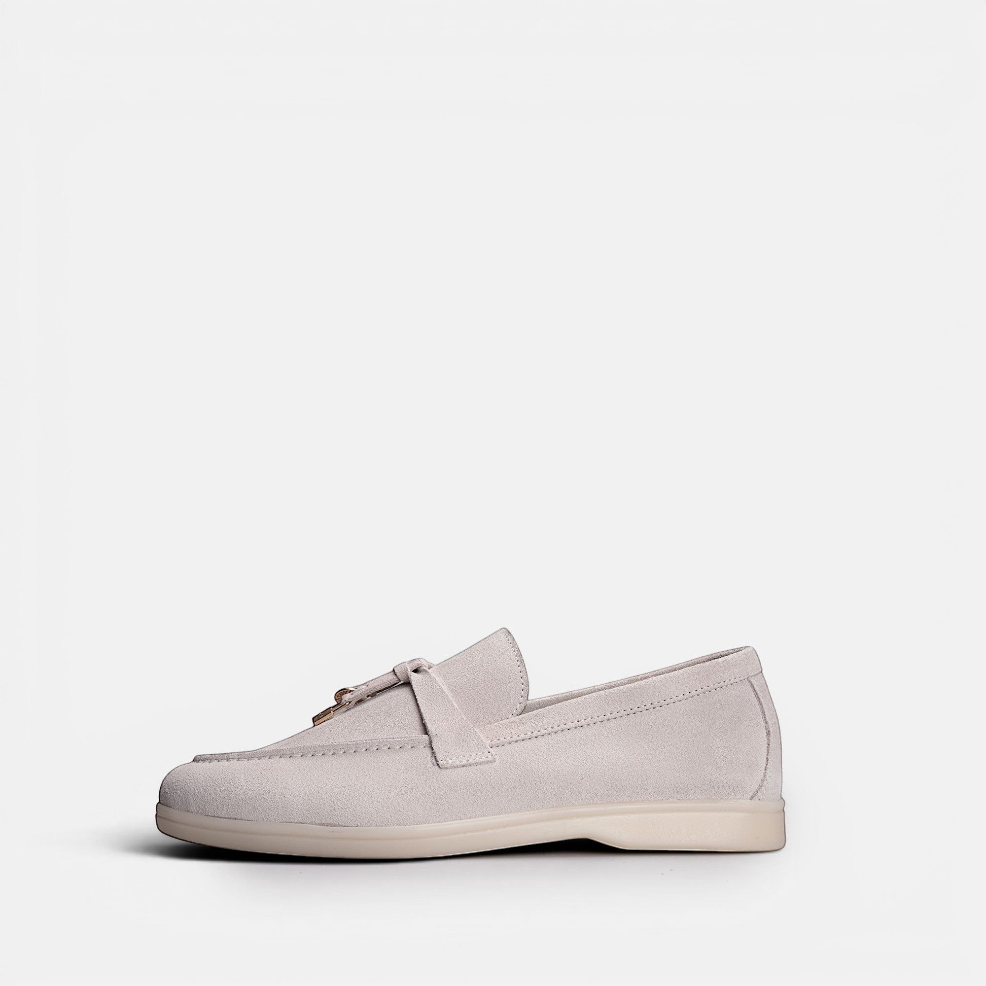 VOLZAK light beige suede moccasin with leather lining and rubber sole, side view