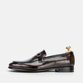 VOLZAK vintage brown leather loafer with a metal bit detail and leather sole, side view